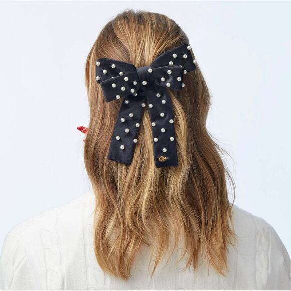 Lele Sadoughi Pearl Velvet Bow Barrette Black NWT main image 7